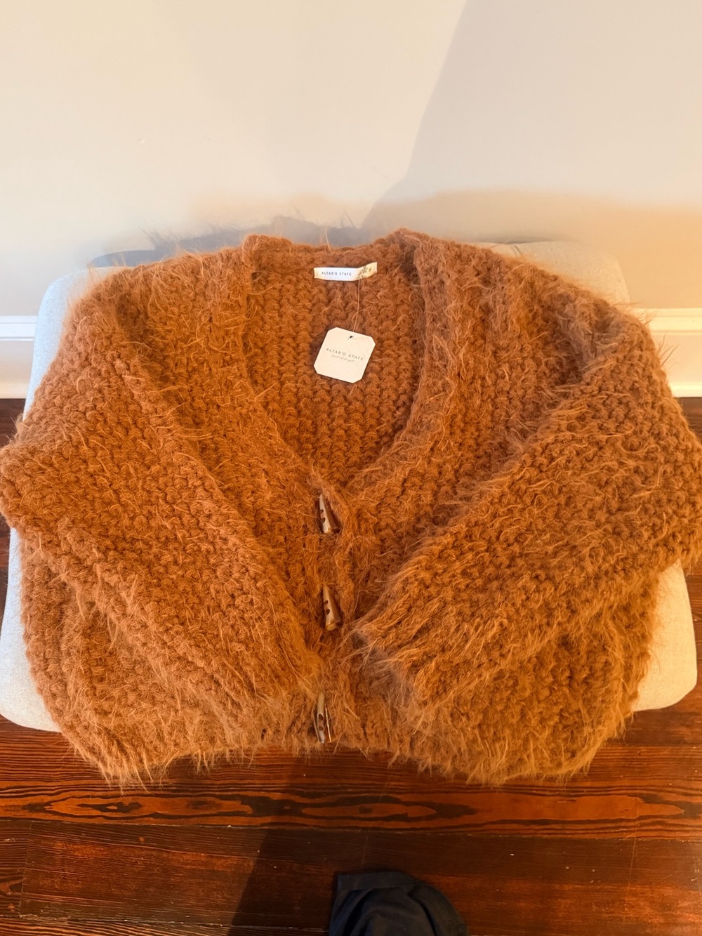 Altar'd State Christie Fuzzy Cropped Cardigan NWT Brown/Pumpkin SPICE